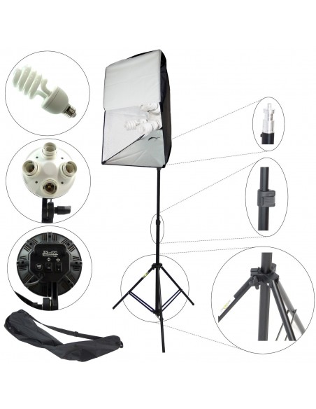3 x SLH5 Komplet Begynder pakke X-Large - Videolys m stativ 280cm, lampehoved, softboks 15 x 125watt lavenergi pærer 10