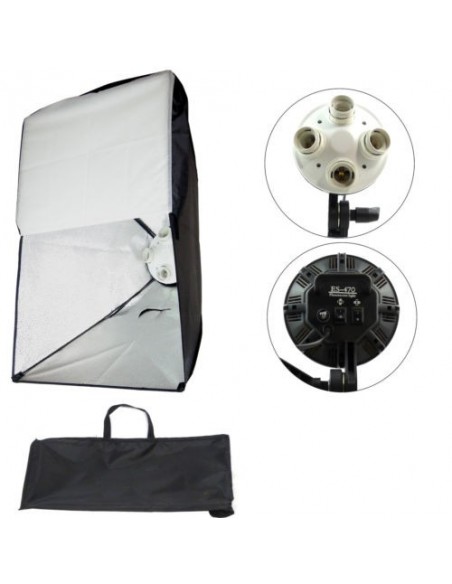 2 x SLH4 Komplet Begynder pakke - Videolys m stativ 280cm, lampehoved, softboks 8 x 125watt lavenergi pærer 8