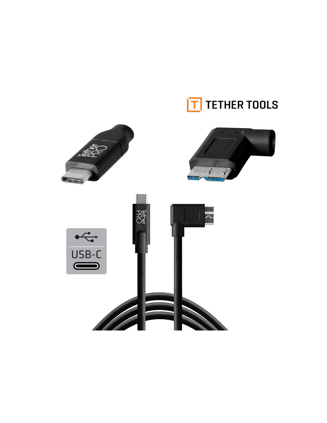 TetherPro USB-C To 3.0 Micro-B Right Angle 4.6m Sort