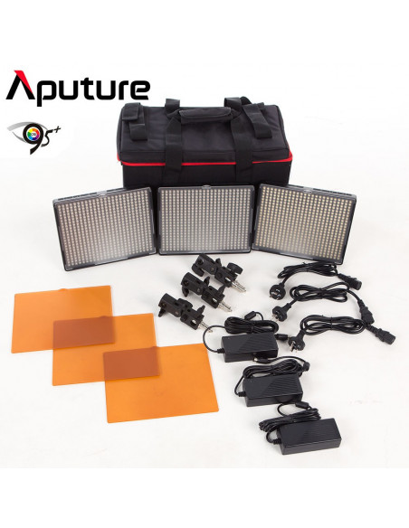 Aputure Amaran 528 Kit, 3 lamper - Video LED sæt - CRI95+ Batteri og 220volt, m taske, knækled, lader+ 6 stk 6600mah sony batt